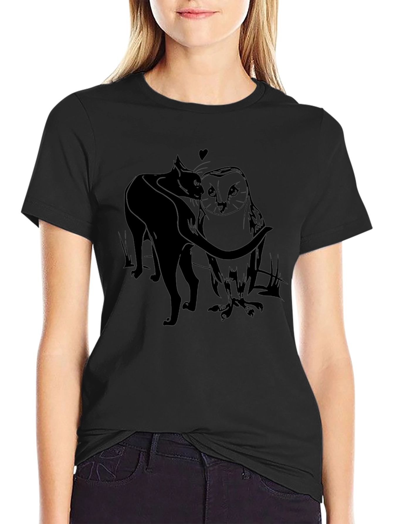 Cat & Owl Love T-Shirt - Unique Graphic Tee