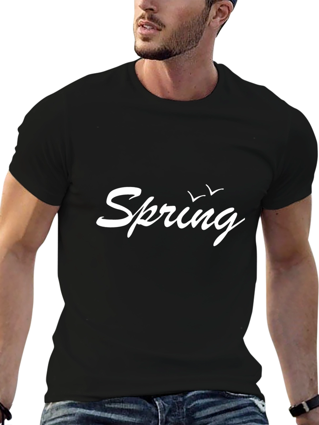 Spring Graphic Tee - Trendy Black T-Shirt