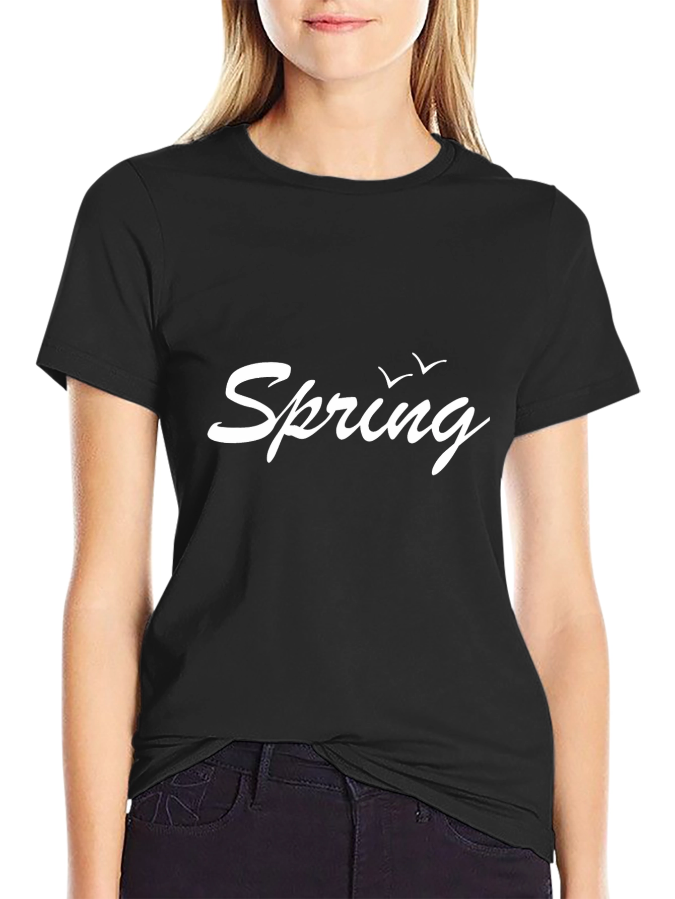 Spring Graphic Tee - Trendy Black T-Shirt