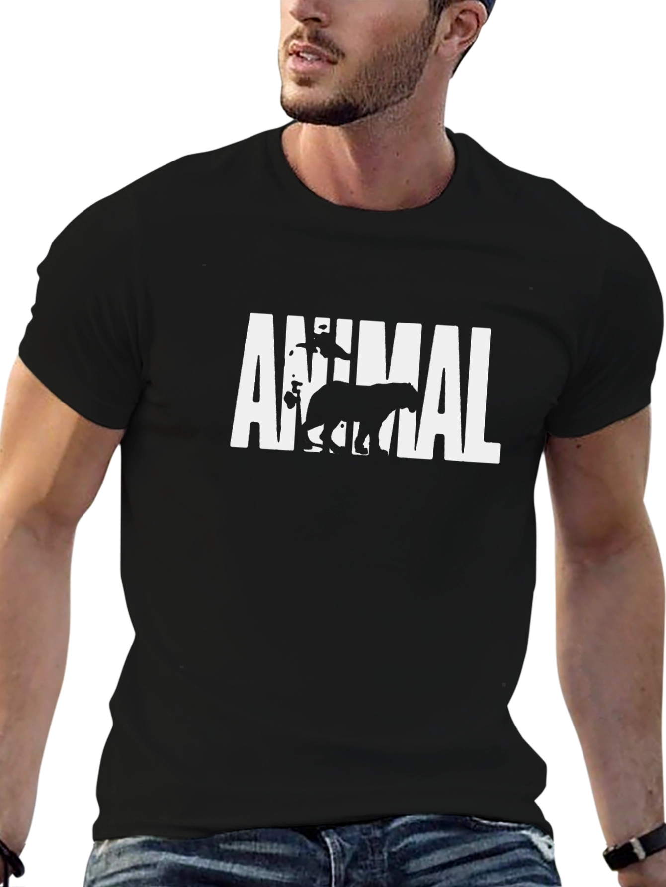Animal Graphic Print Mens Black T-Shirt