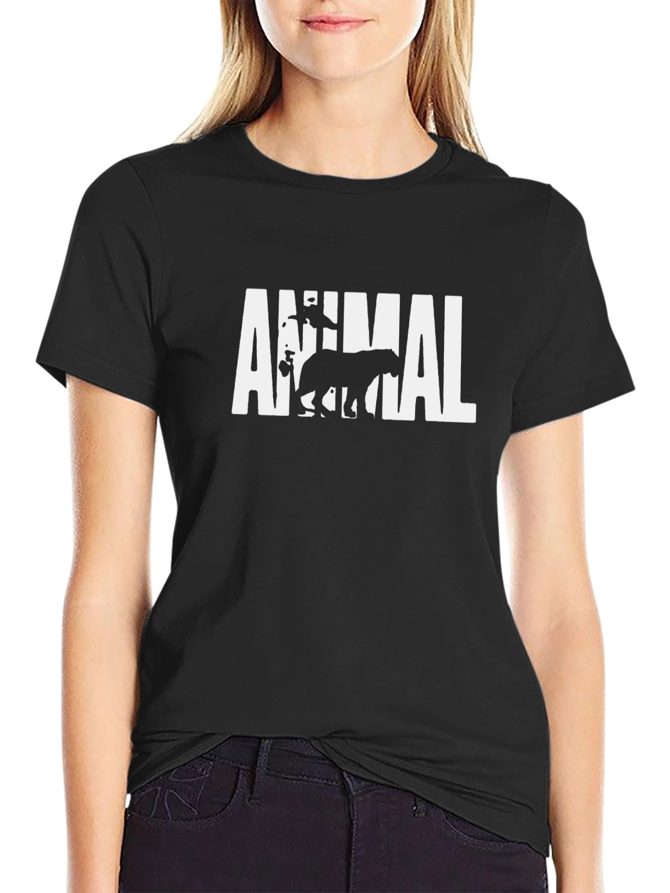 Animal Graphic Print Mens Black T-Shirt