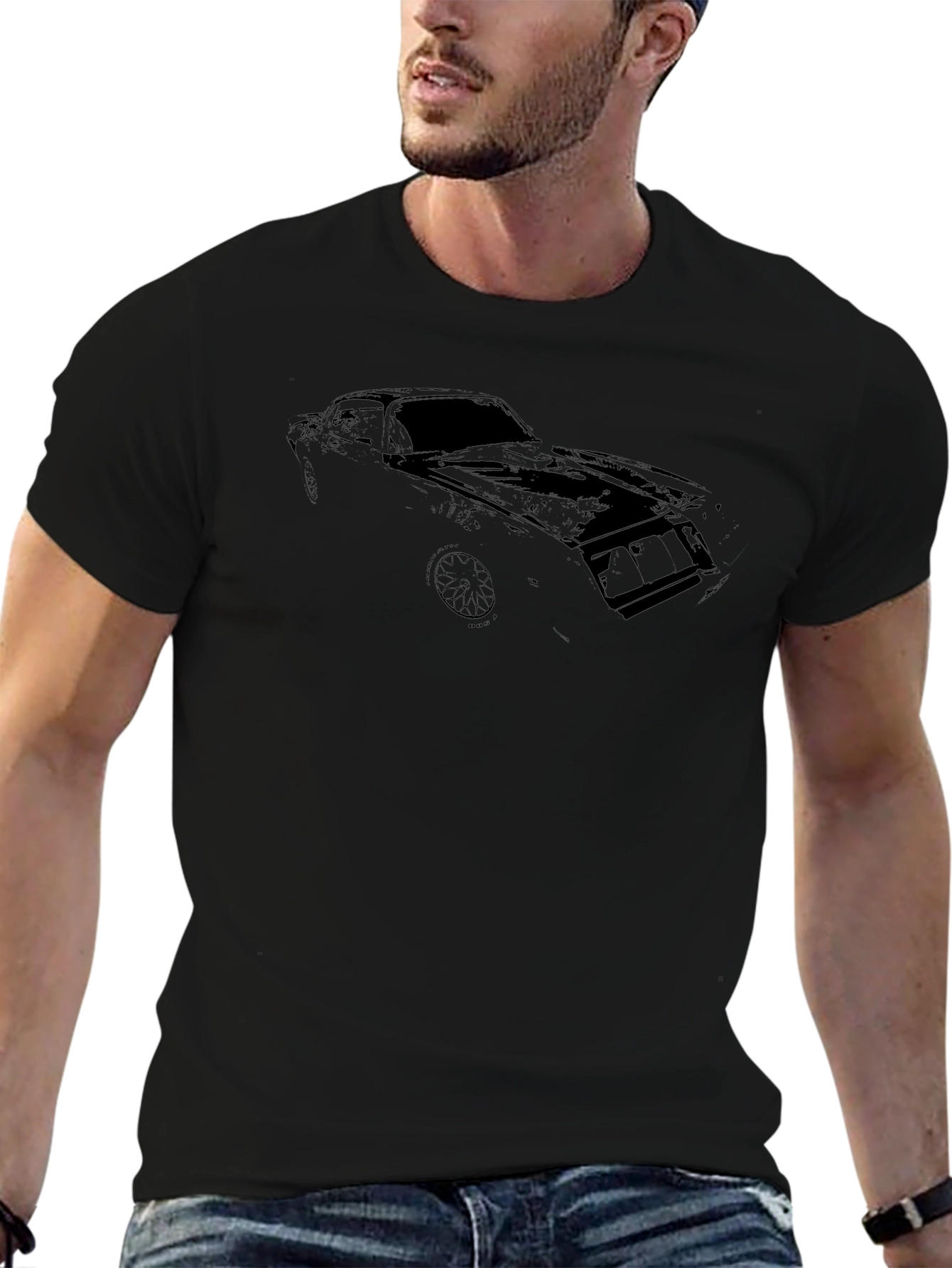 Mens Black Car Graphic Tee