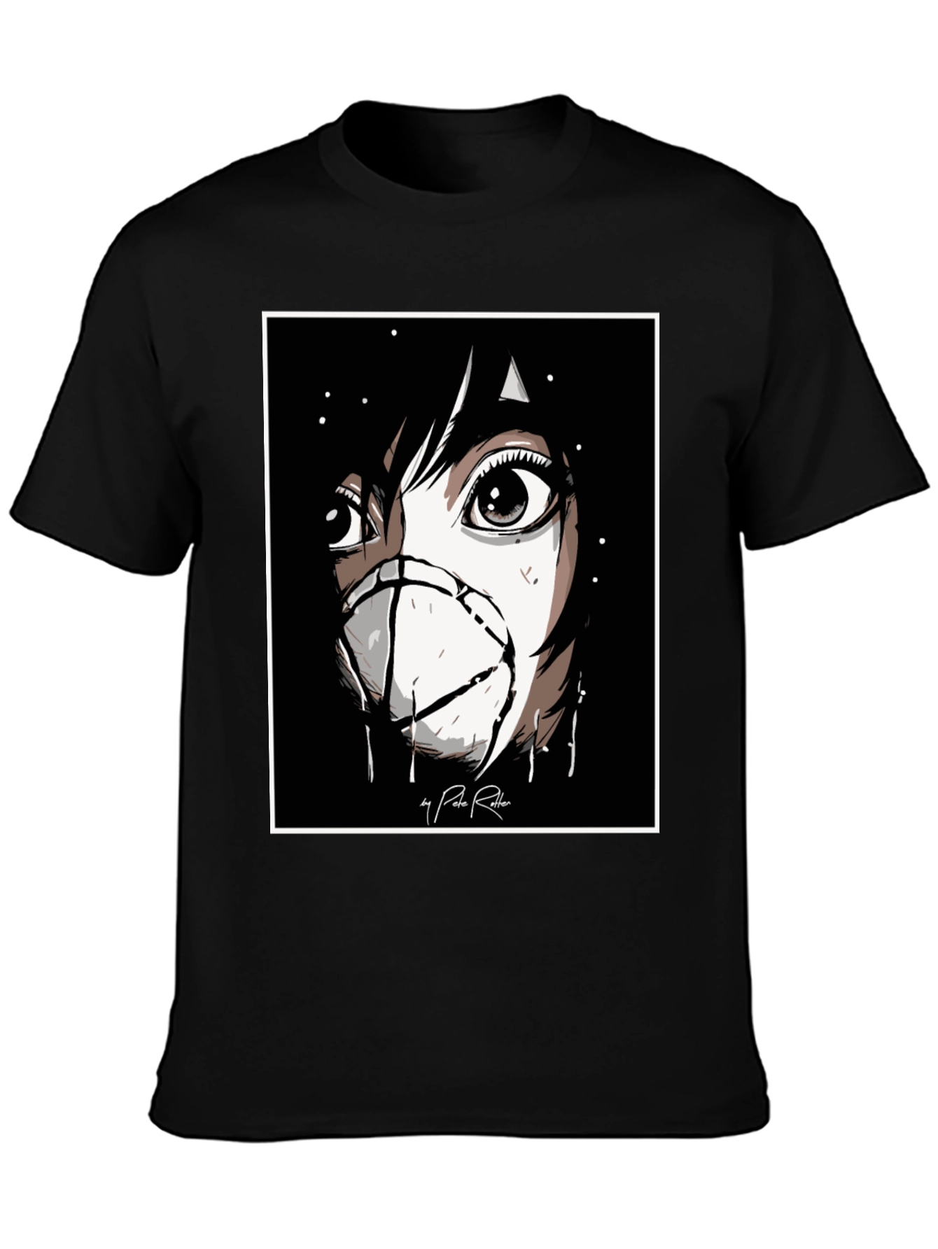 Anime Mask Graphic Black T-Shirt