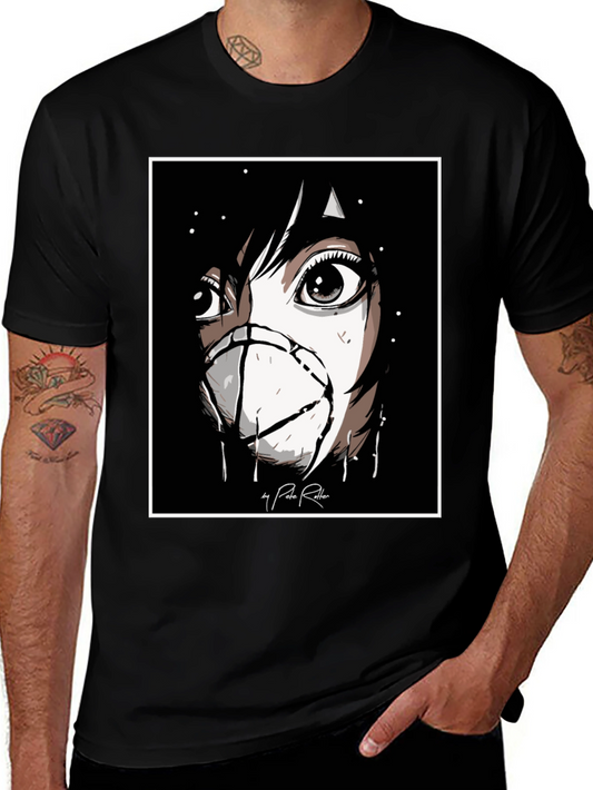 Anime Mask Graphic Black T-Shirt
