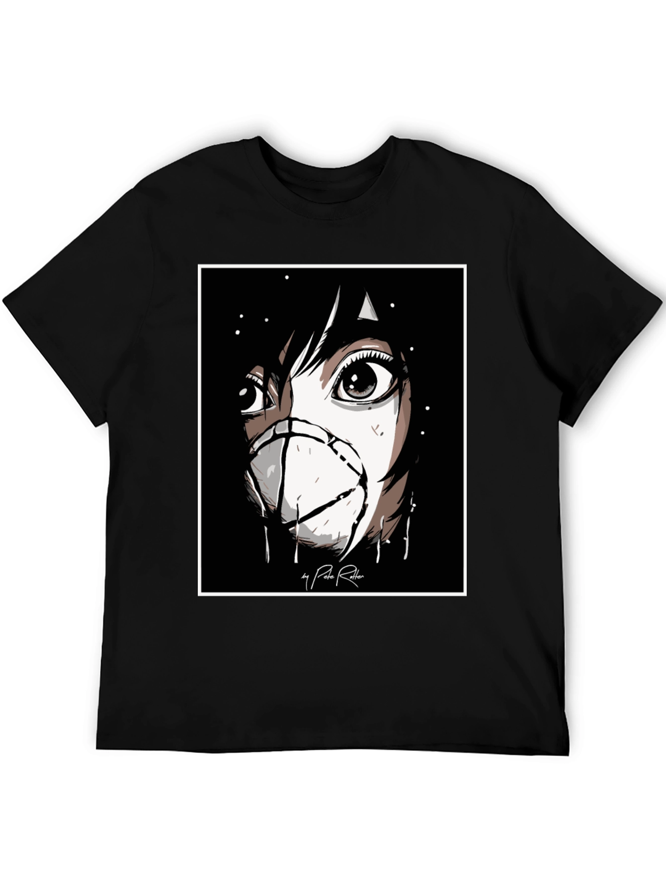 Anime Mask Graphic Black T-Shirt