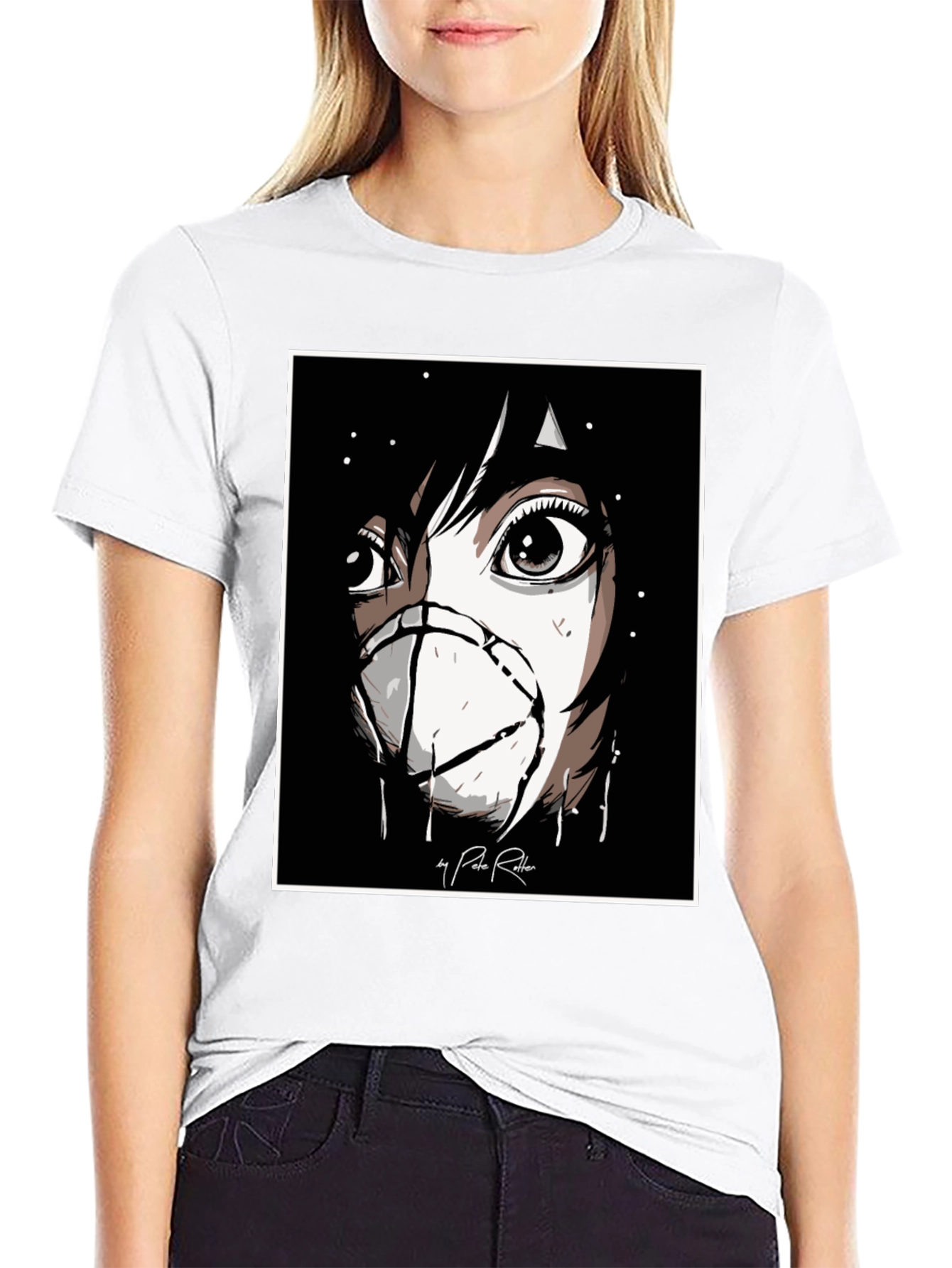 Anime Mask Graphic Black T-Shirt