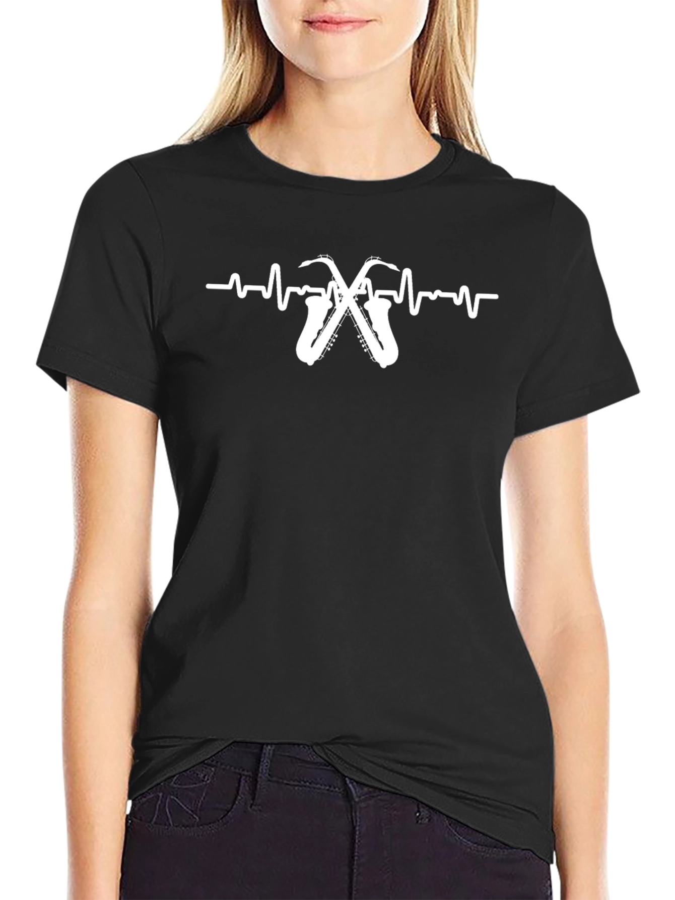 Saxophone Heartbeat Graphic Tee - Music Lover T-Shirt