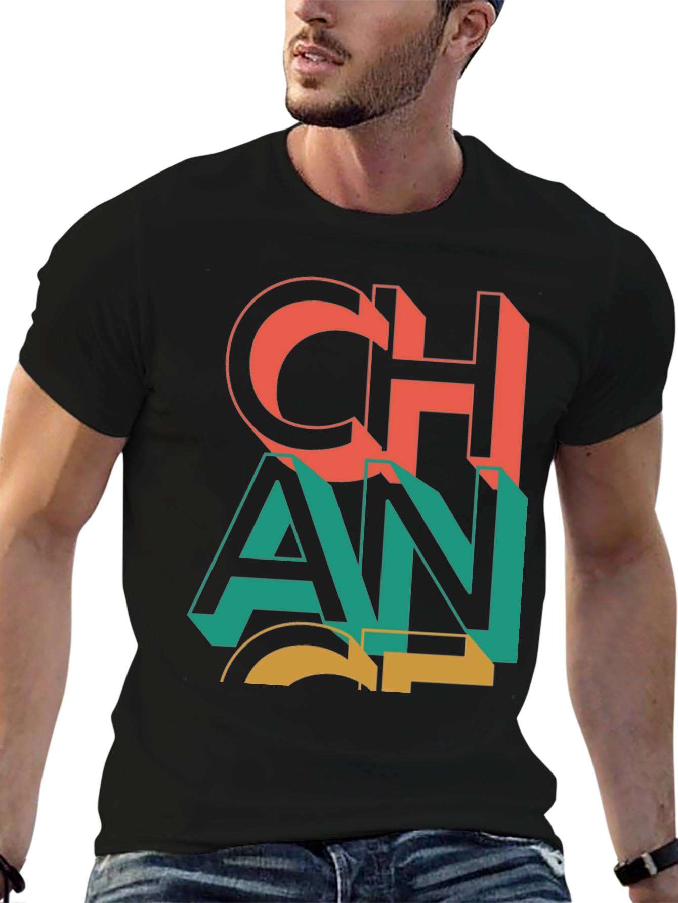 Bold Graphic Print Crew Neck T-Shirt