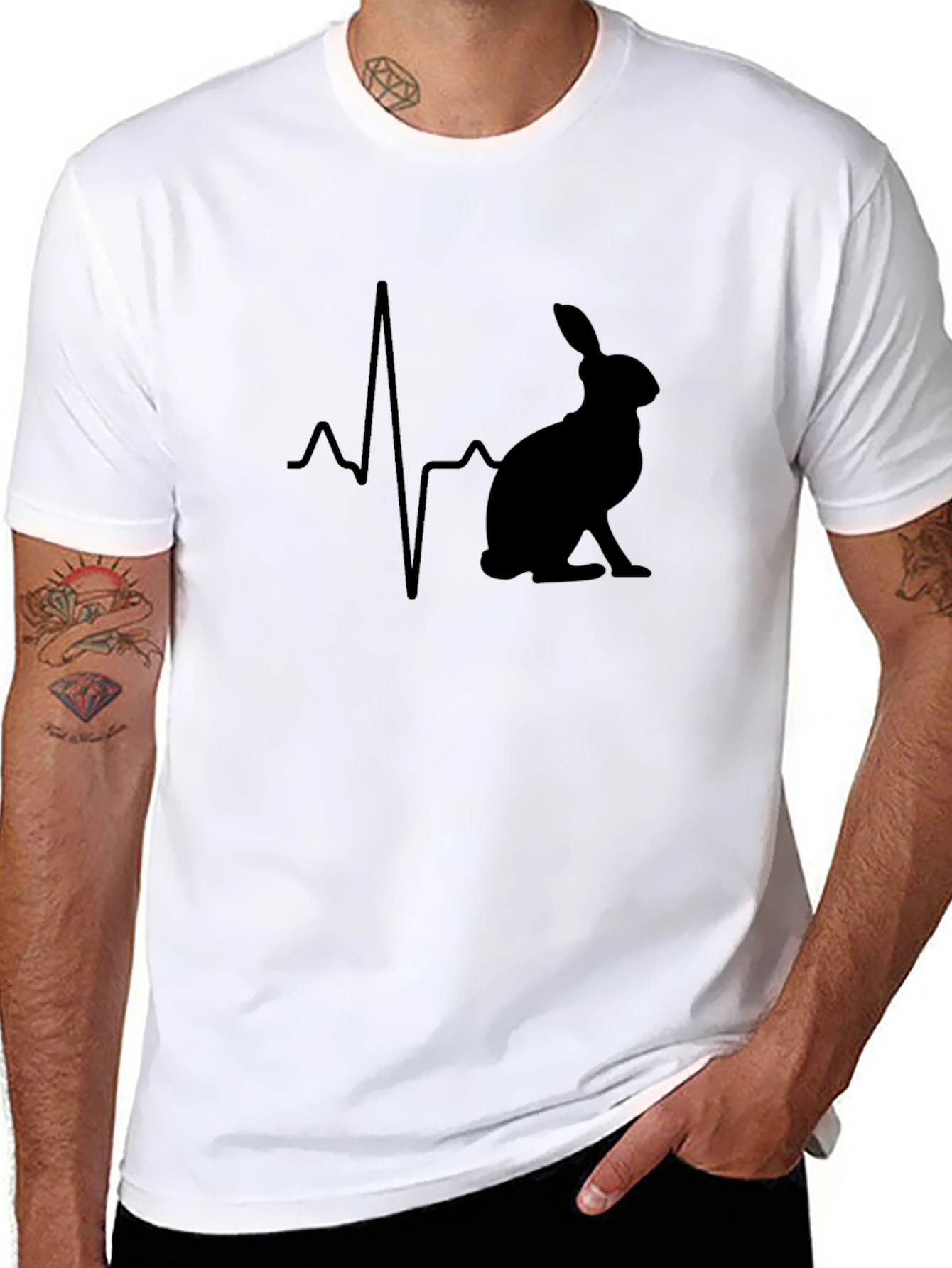 Hare Heartbeat Graphic Tee - Black Cotton T-Shirt