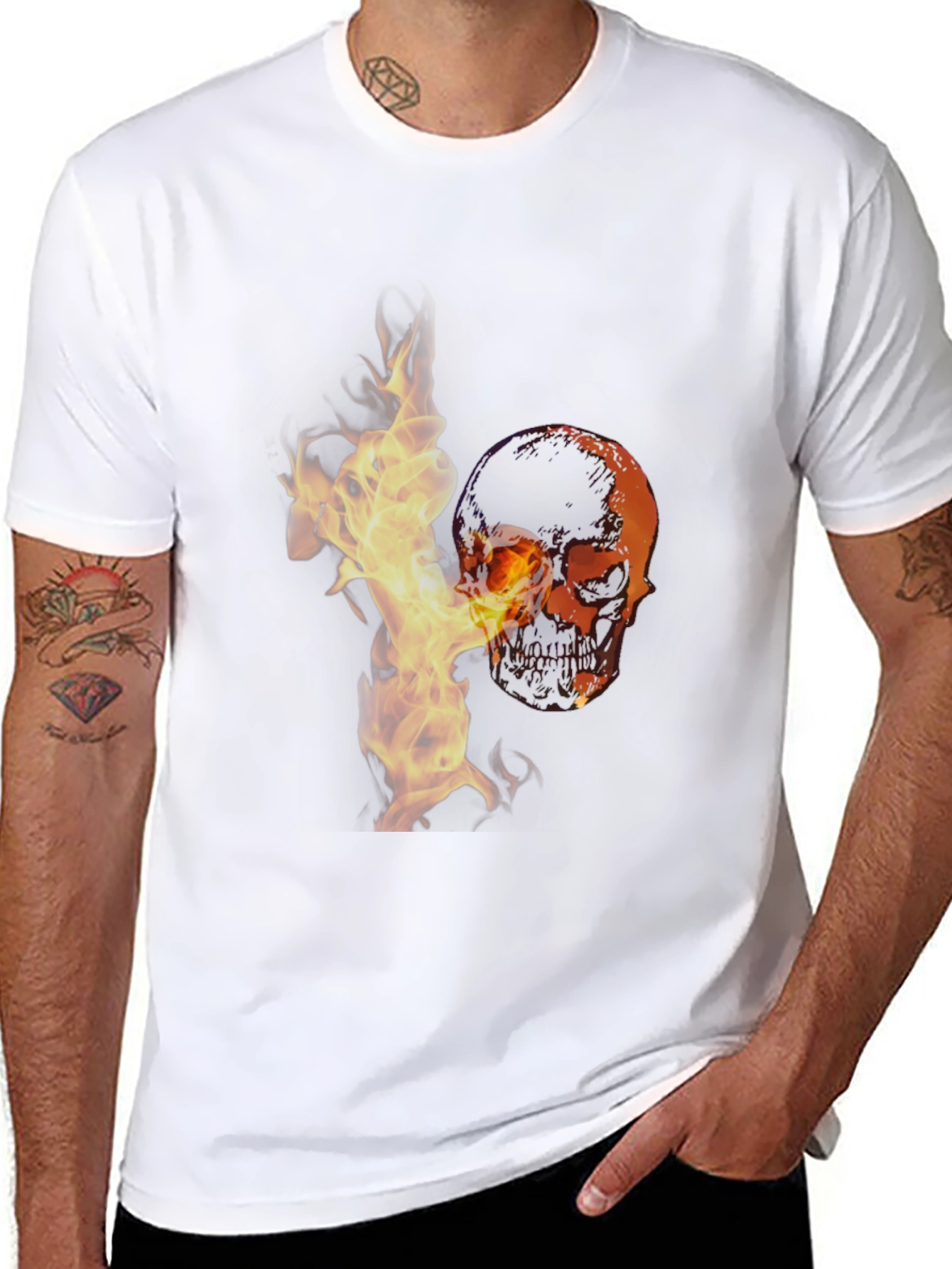 Skull in Flames Graphic T-Shirt - Stylish & Edgy