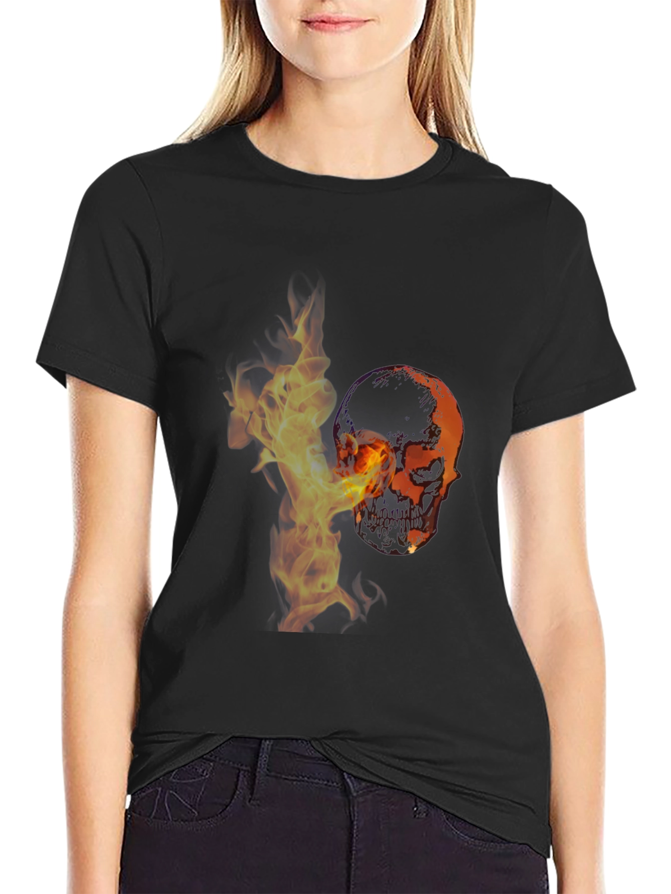 Skull in Flames Graphic T-Shirt - Stylish & Edgy