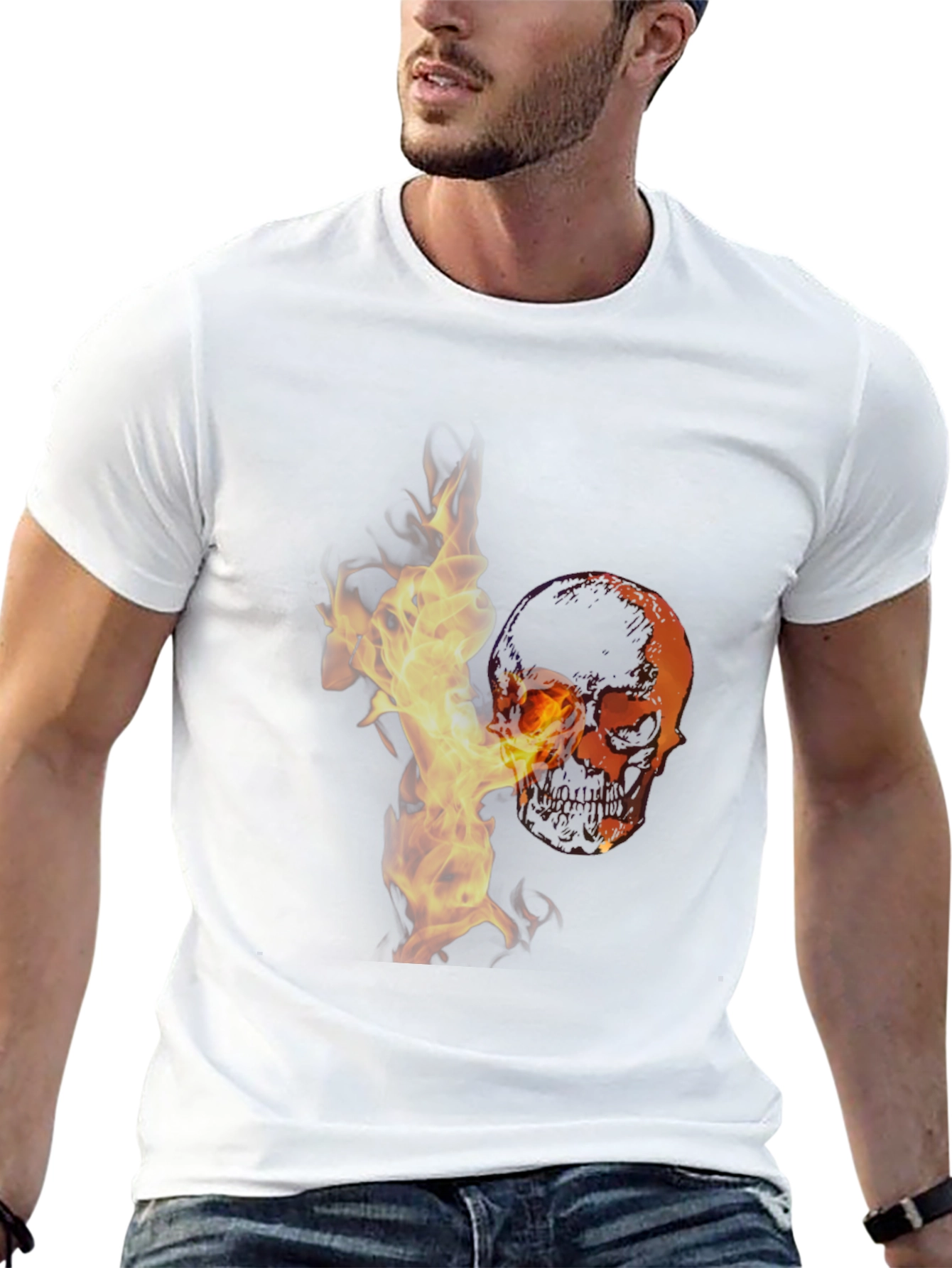 Skull in Flames Graphic T-Shirt - Stylish & Edgy