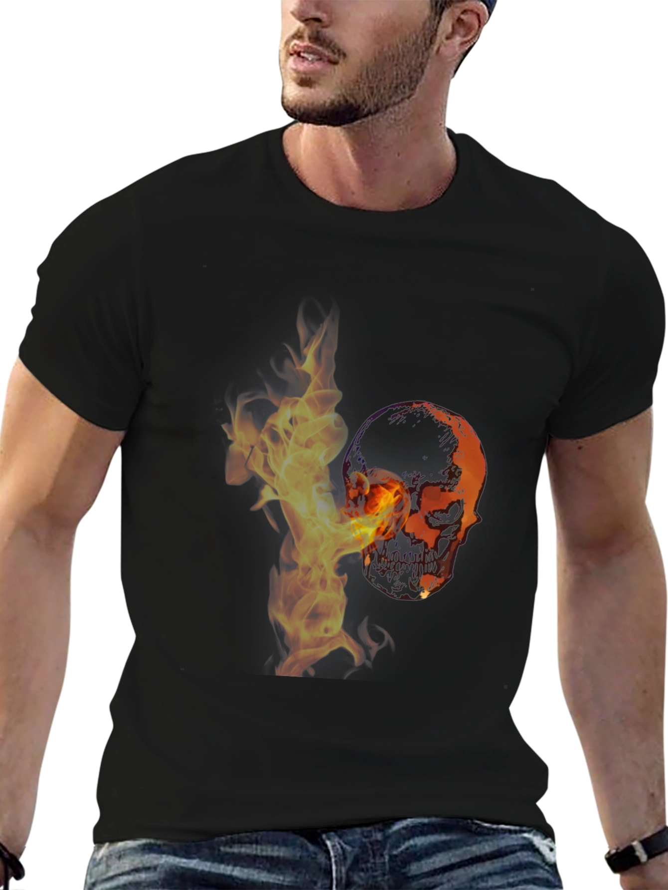 Skull in Flames Graphic T-Shirt - Stylish & Edgy