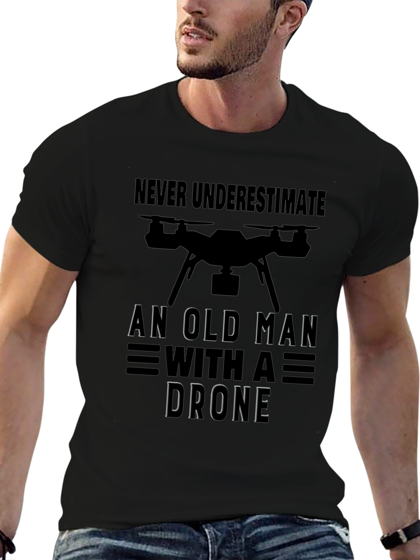 Never Underestimate Old Man with Drone T-Shirt