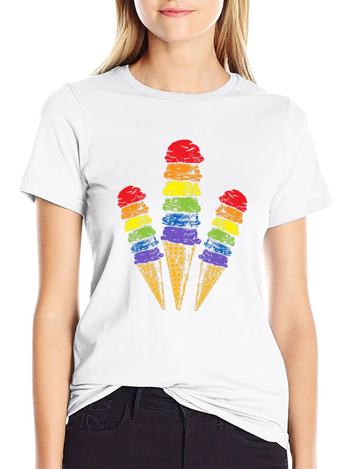 Rainbow Ice Cream Cone Graphic Tee