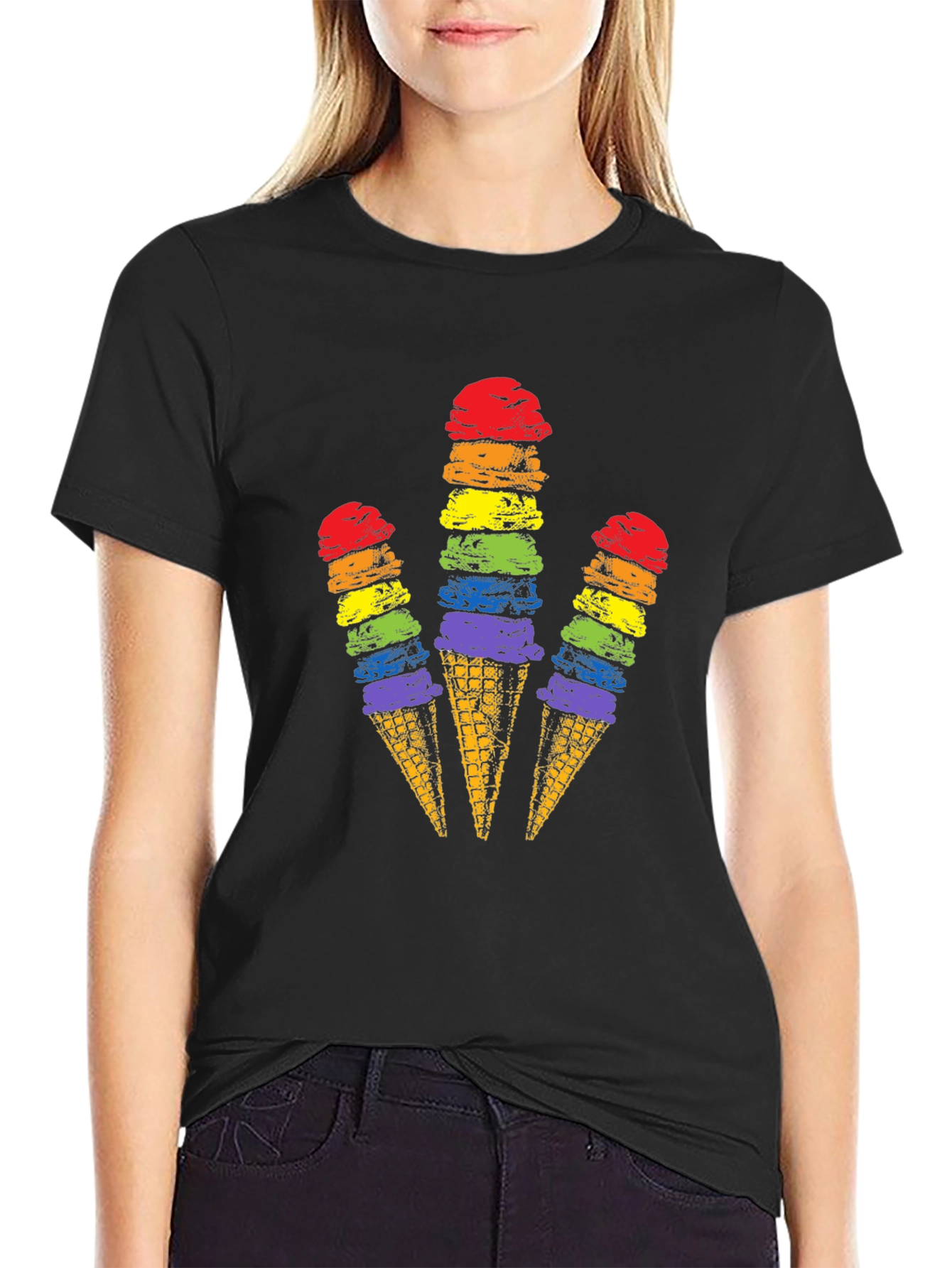 Rainbow Ice Cream Cone Graphic Tee