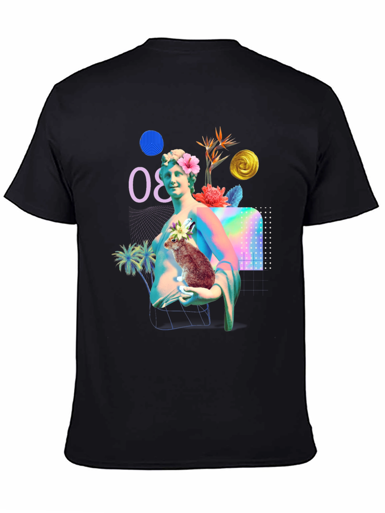 Statue & Rabbit Graphic T-Shirt - Unique Art Tee