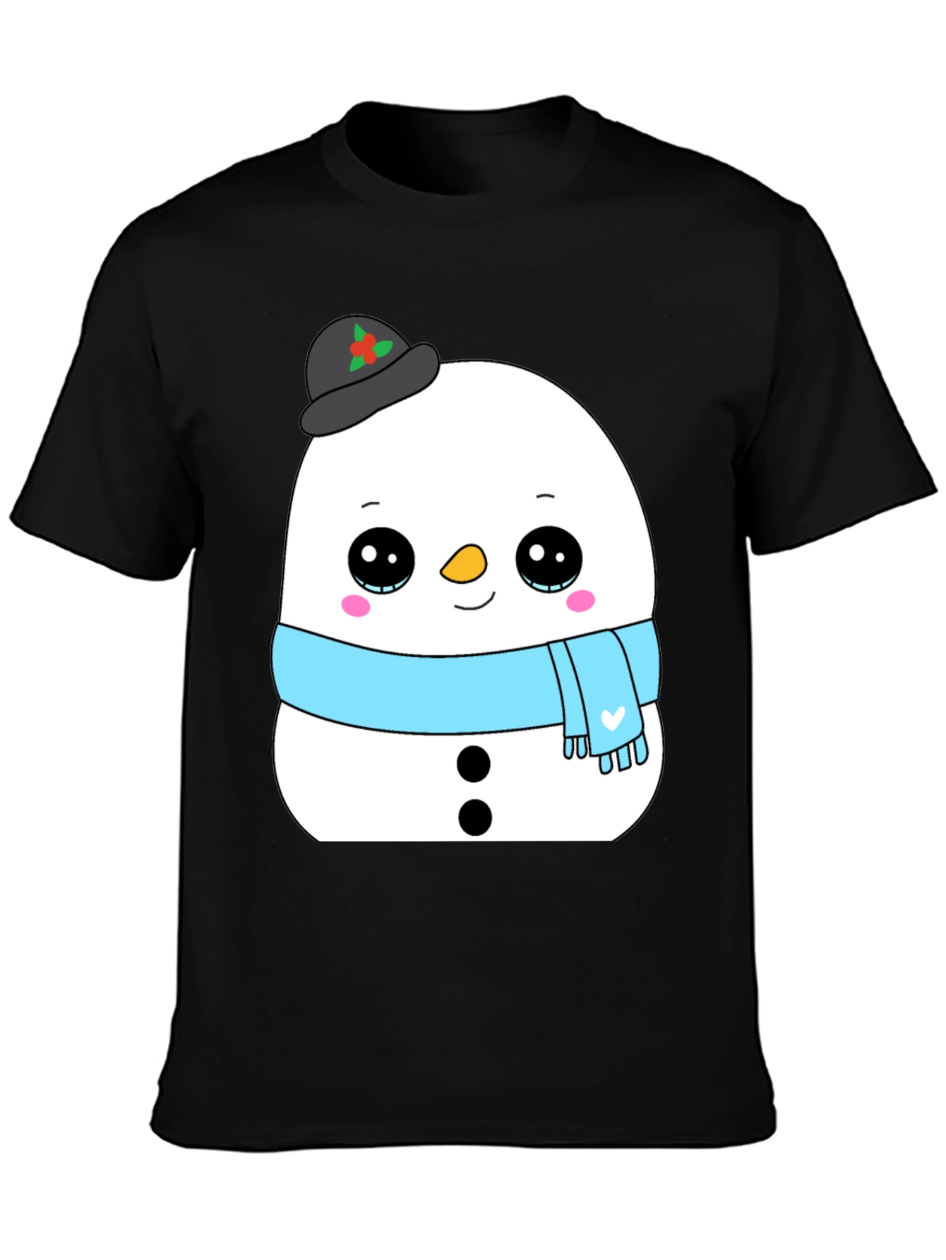 Cute Snowman Graphic Tee - Black Holiday Shirt