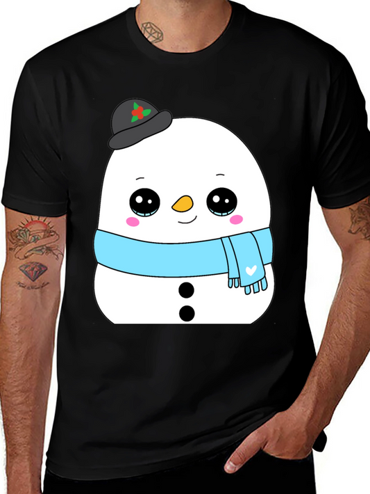 Cute Snowman Graphic Tee - Black Holiday Shirt