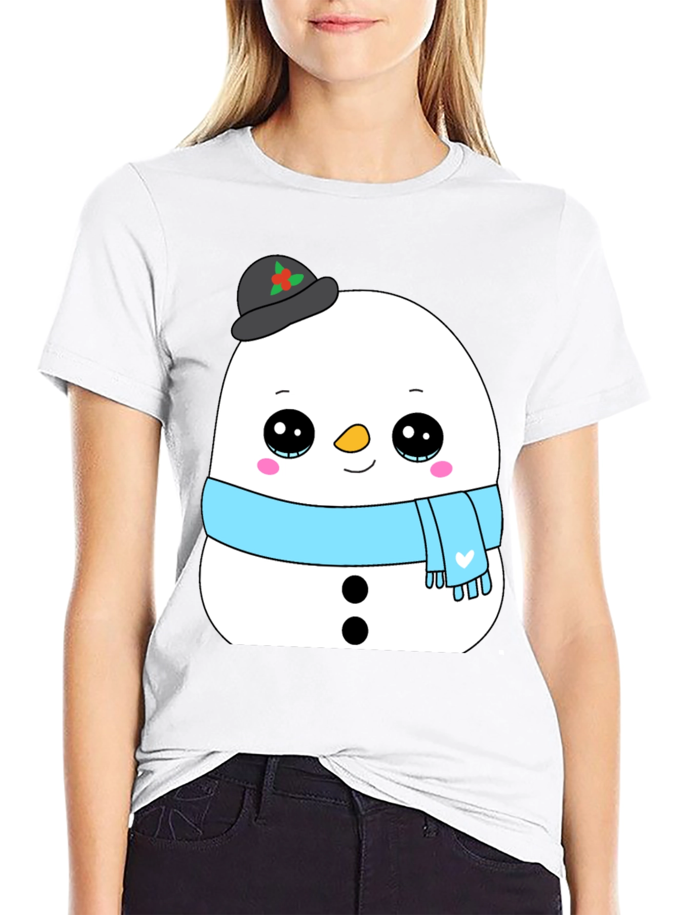 Cute Snowman Graphic Tee - Black Holiday Shirt