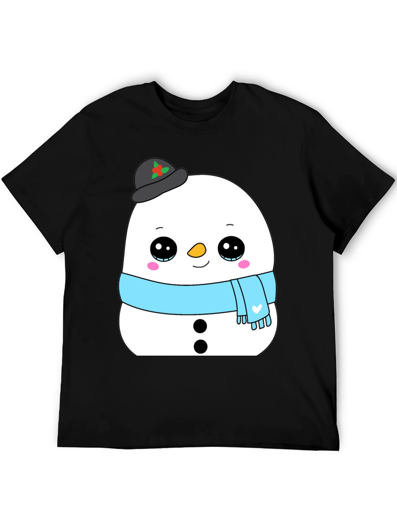 Cute Snowman Graphic Tee - Black Holiday Shirt