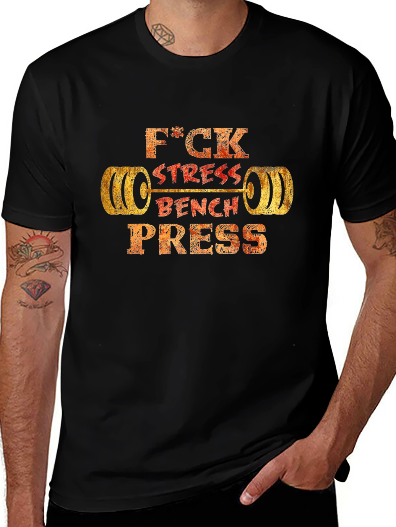 F*ck Stress Bench Press Black T-Shirt