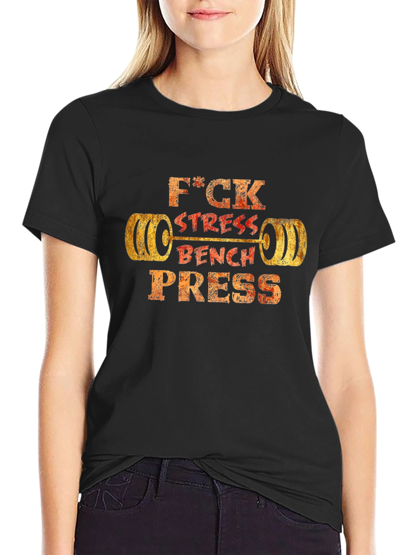 F*ck Stress Bench Press Black T-Shirt