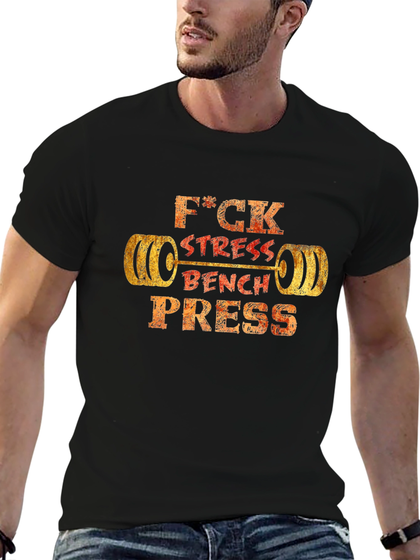 F*ck Stress Bench Press Black T-Shirt