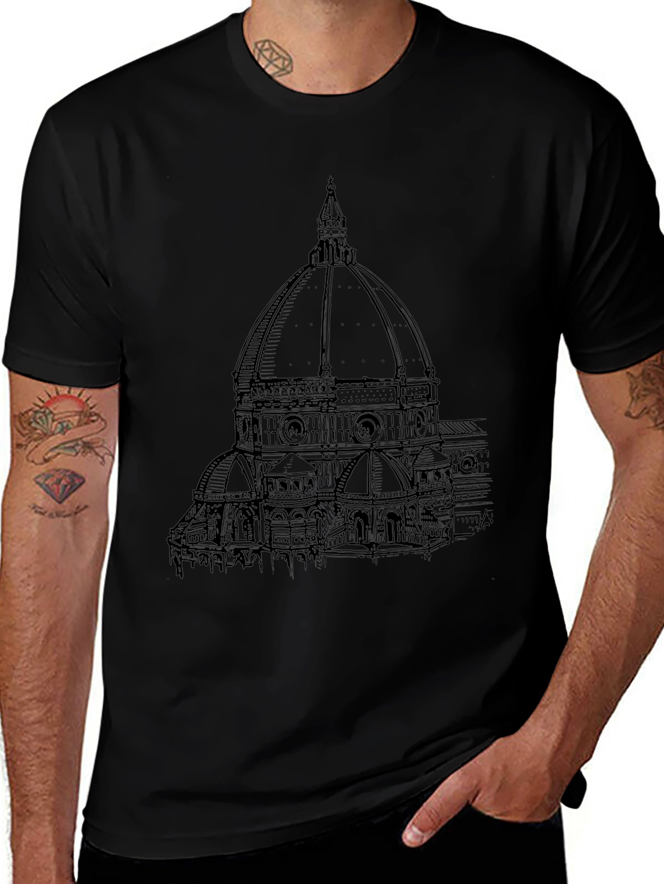 Florence Cathedral Sketch Black T-Shirt