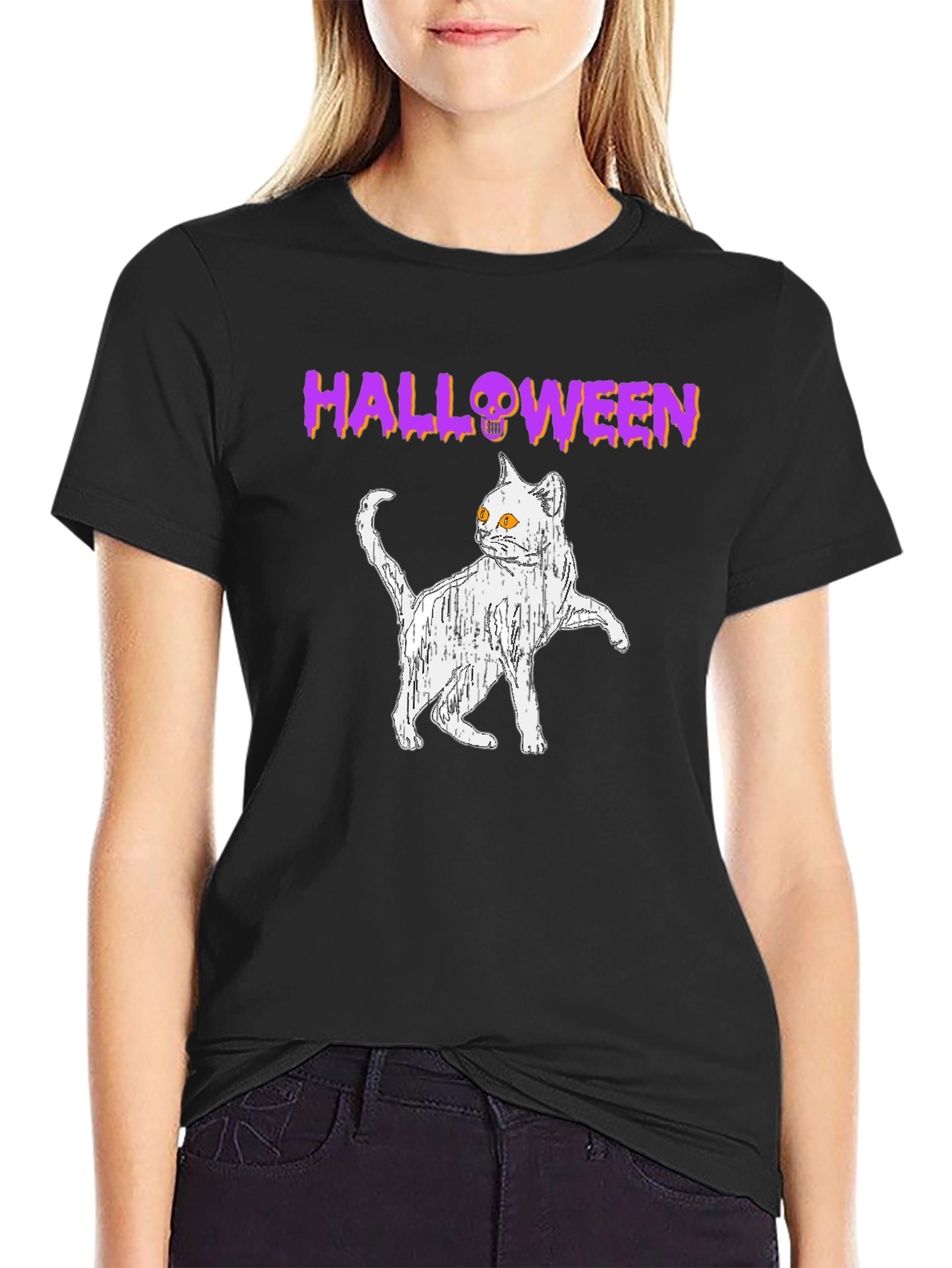 Halloween Cat Graphic T-Shirt