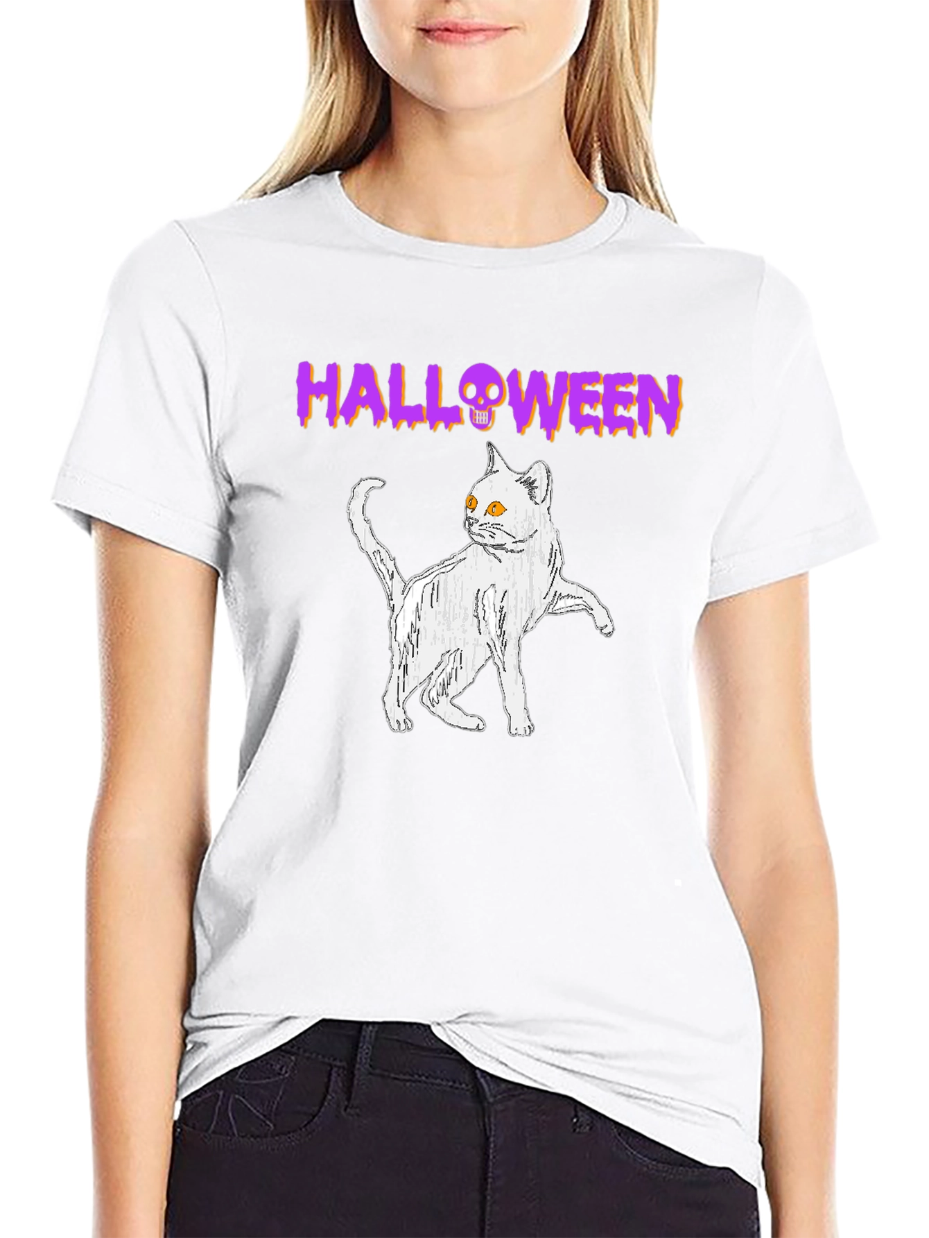 Halloween Cat Graphic T-Shirt
