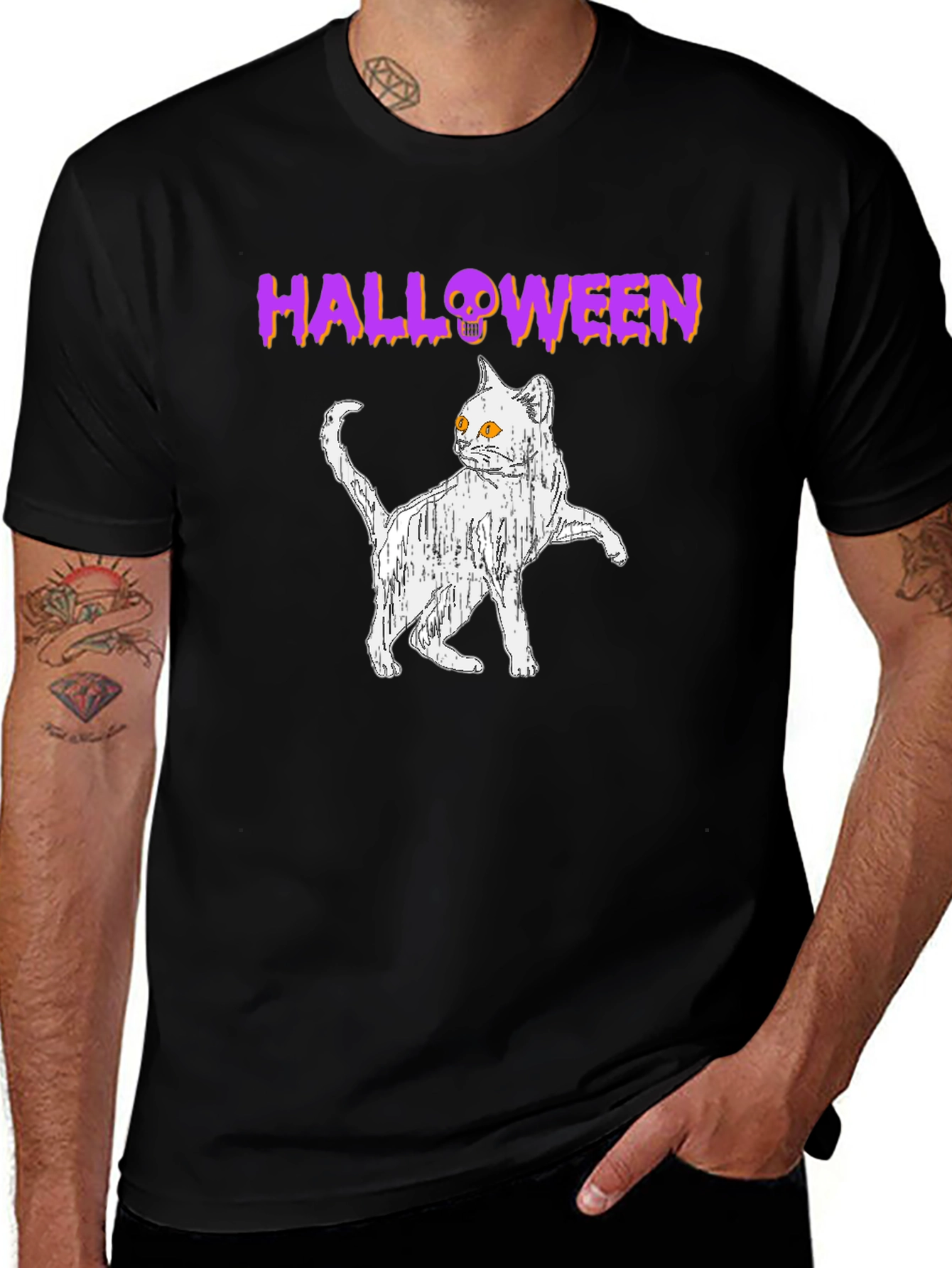 Halloween Cat Graphic T-Shirt