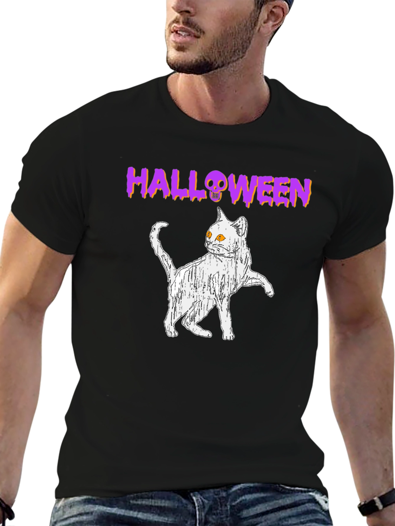 Halloween Cat Graphic T-Shirt