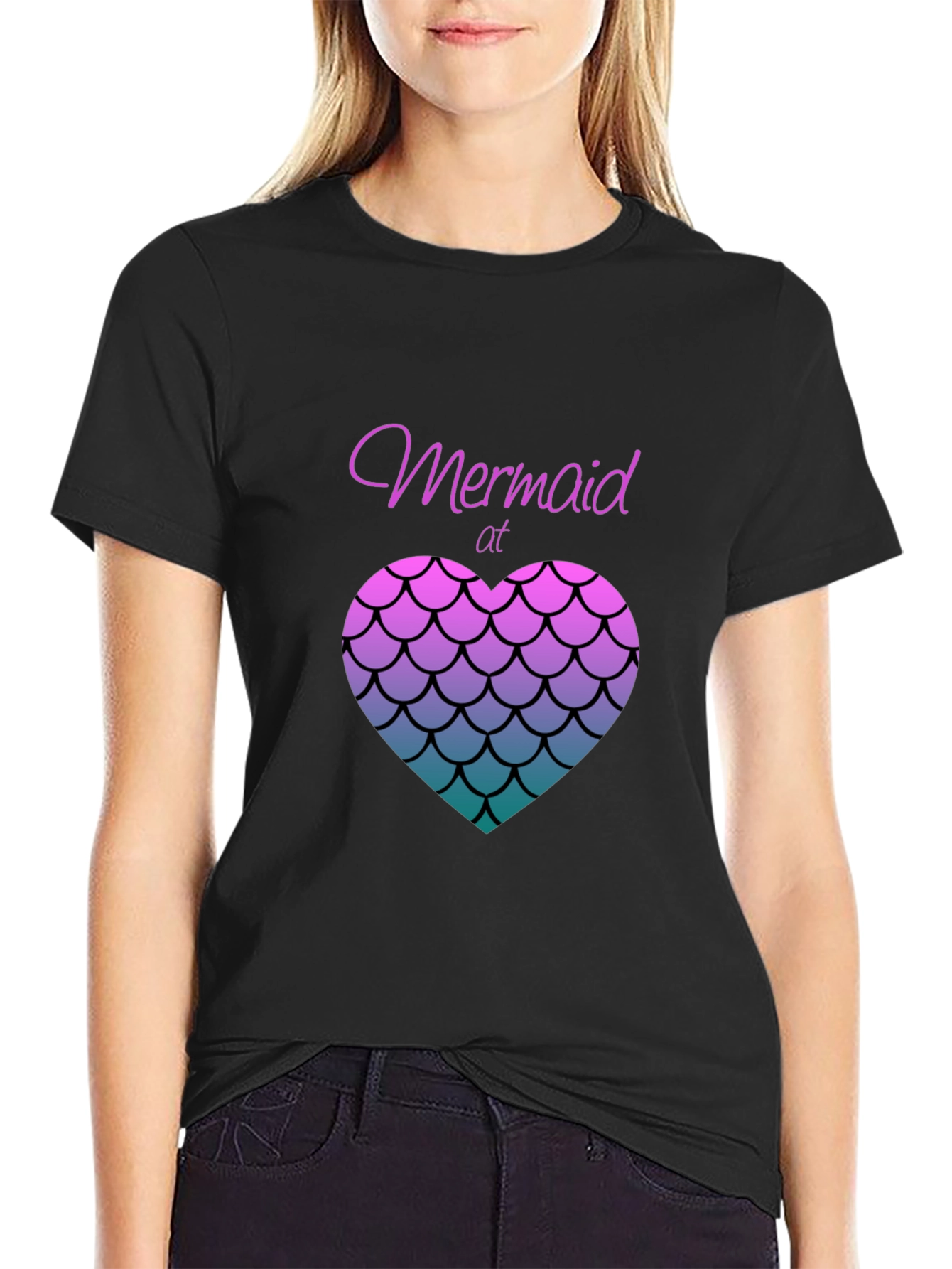 Mermaid at Heart Black T-Shirt