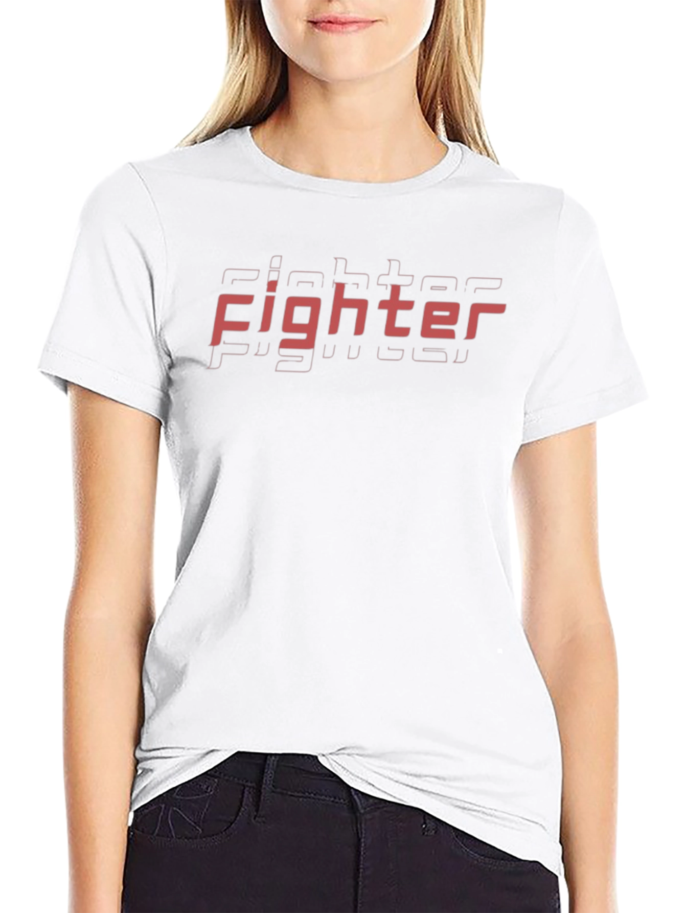 Fighter Graphic Print Black Crewneck T-Shirt