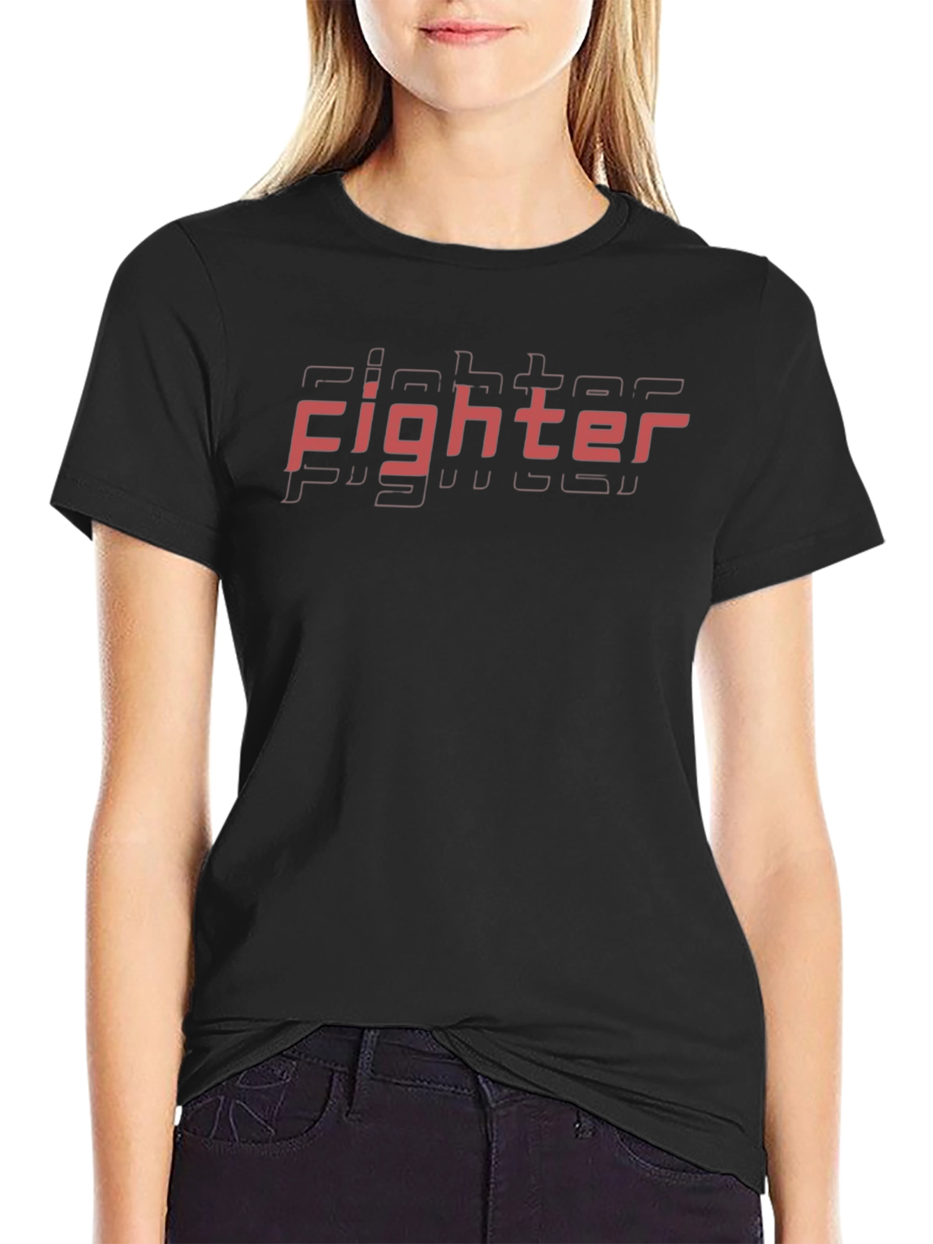 Fighter Graphic Print Black Crewneck T-Shirt