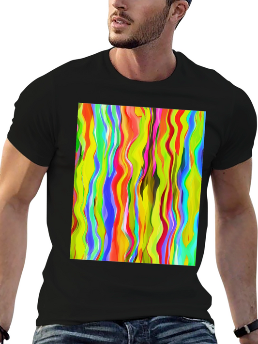 Vibrant Abstract Wave Print Black T-Shirt