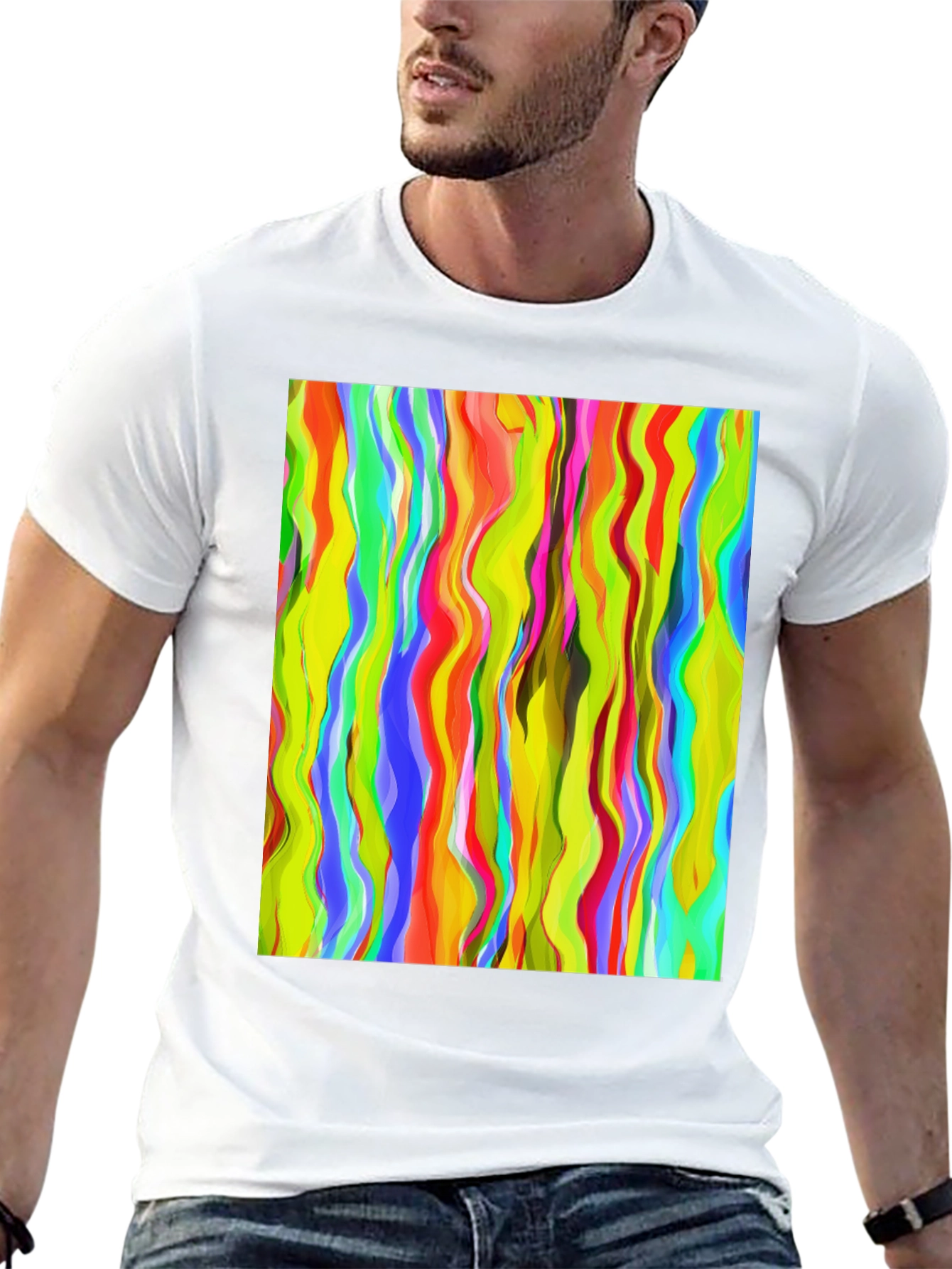 Vibrant Abstract Wave Print Black T-Shirt