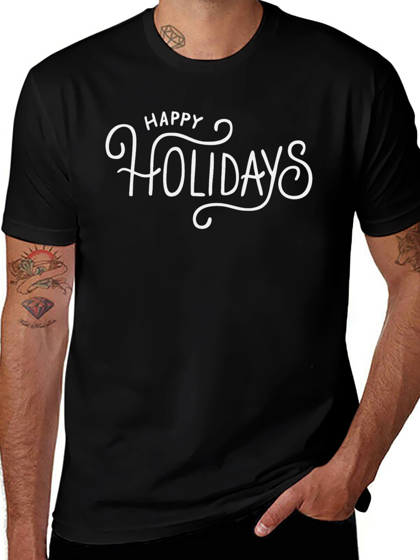 Happy Holidays Graphic Tee - Black Short Sleeve