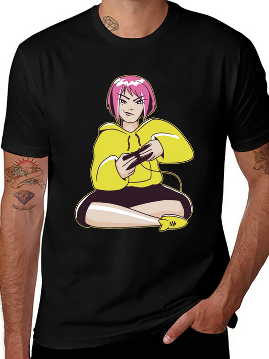 Gamer Girl Graphic Tee - Black Cotton T-Shirt