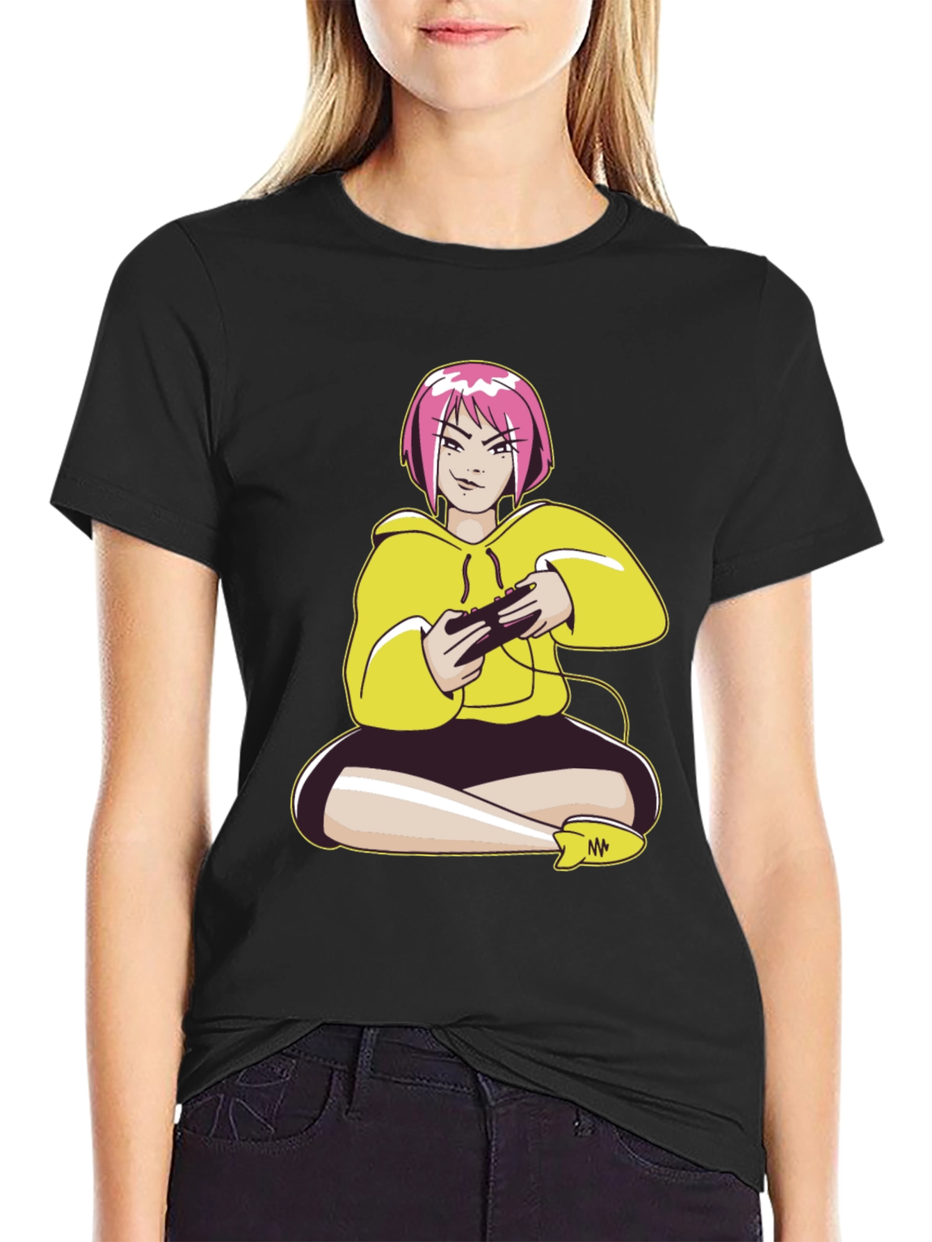 Gamer Girl Graphic Tee - Black Cotton T-Shirt
