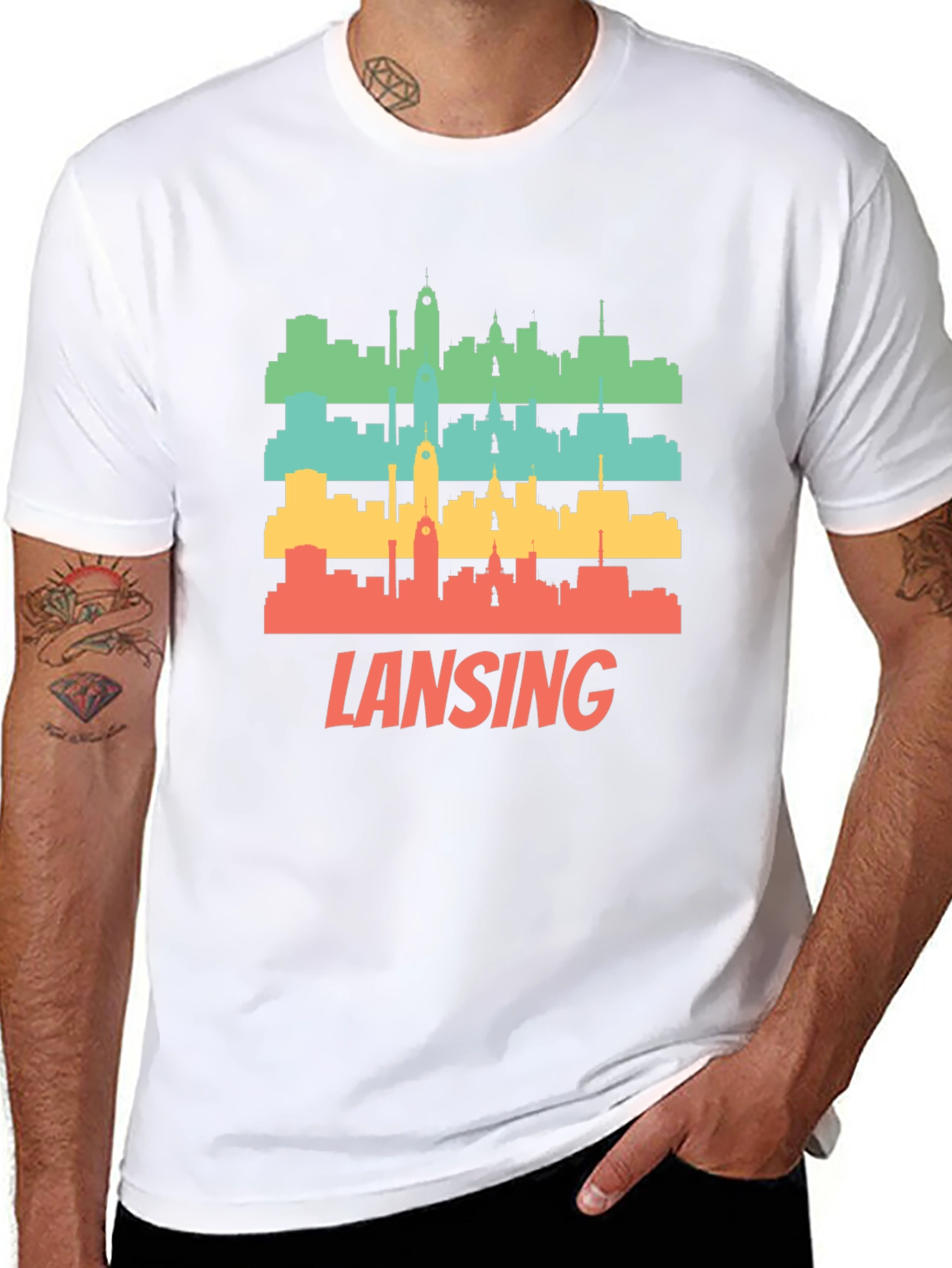 Retro Lansing Skyline Graphic T-Shirt