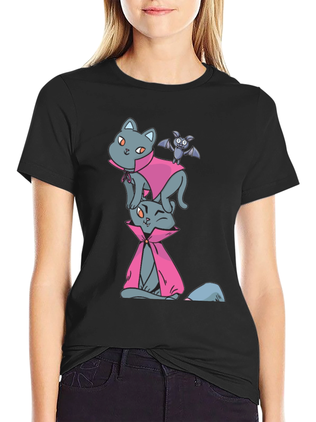 Halloween Cats & Bat T-Shirt