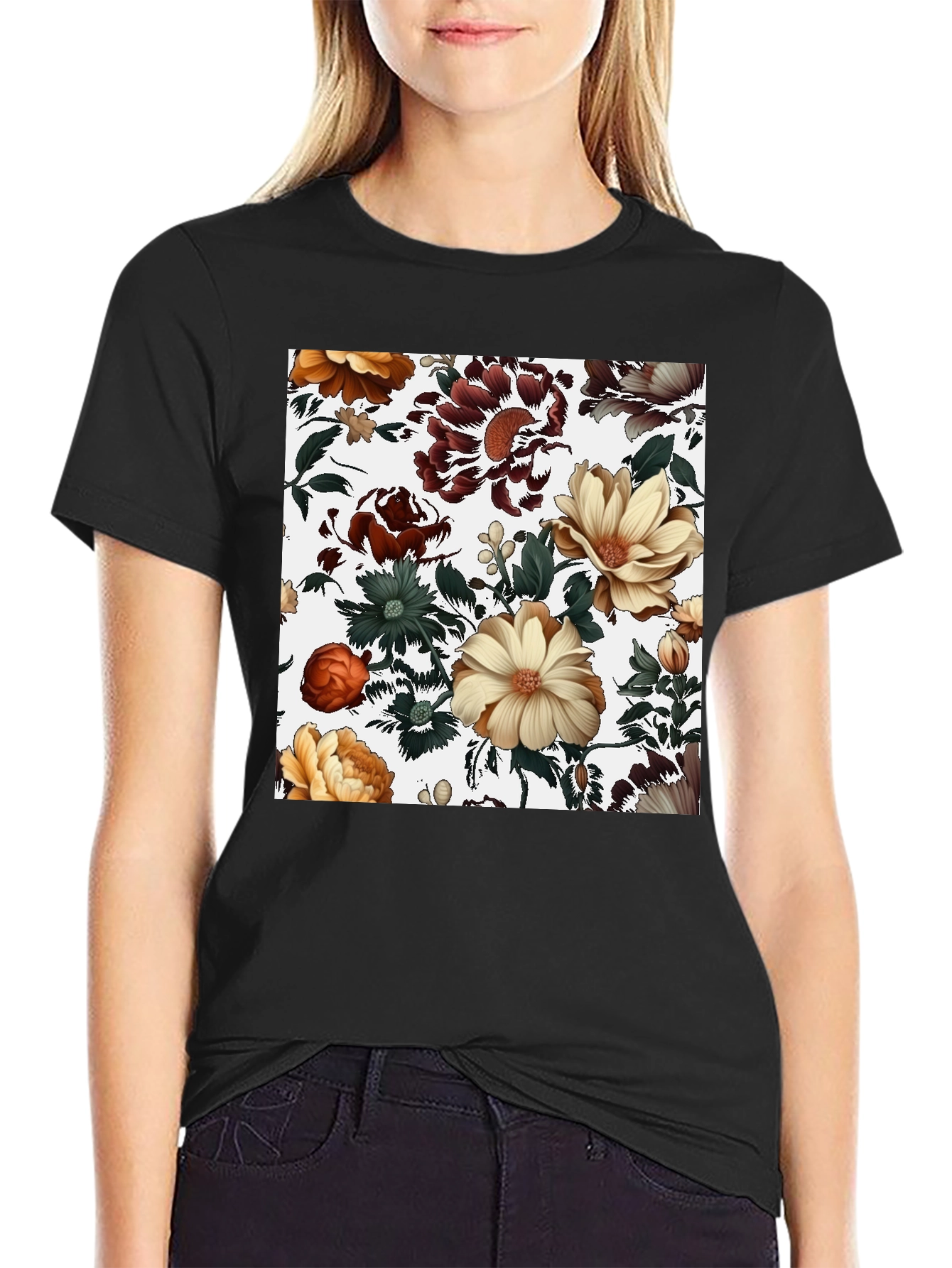 Floral Print Black T-Shirt