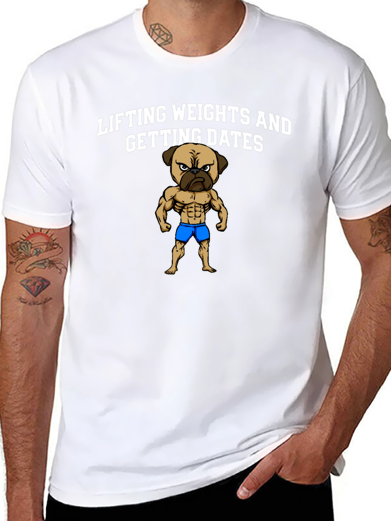Lifting Weights Pug Graphic T-Shirt