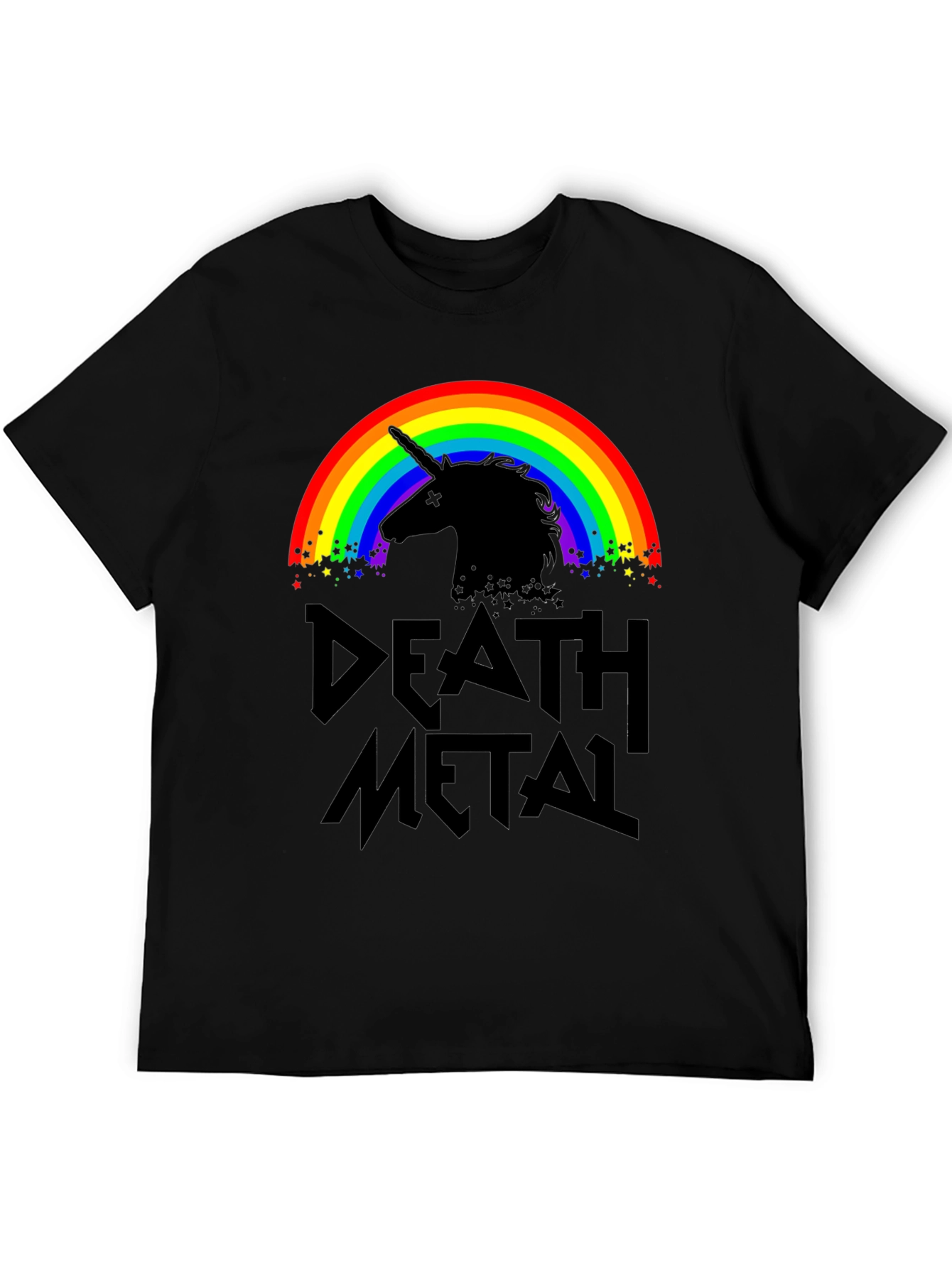 Death Metal Unicorn Rainbow Graphic T-Shirt