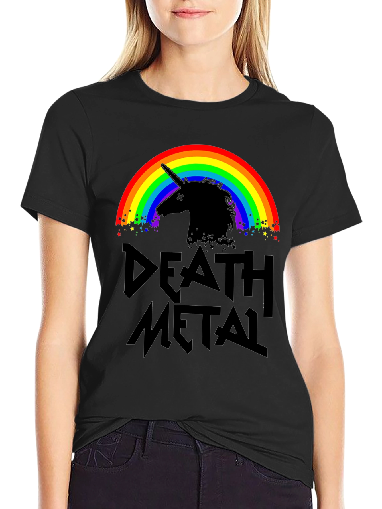 Death Metal Unicorn Rainbow Graphic T-Shirt