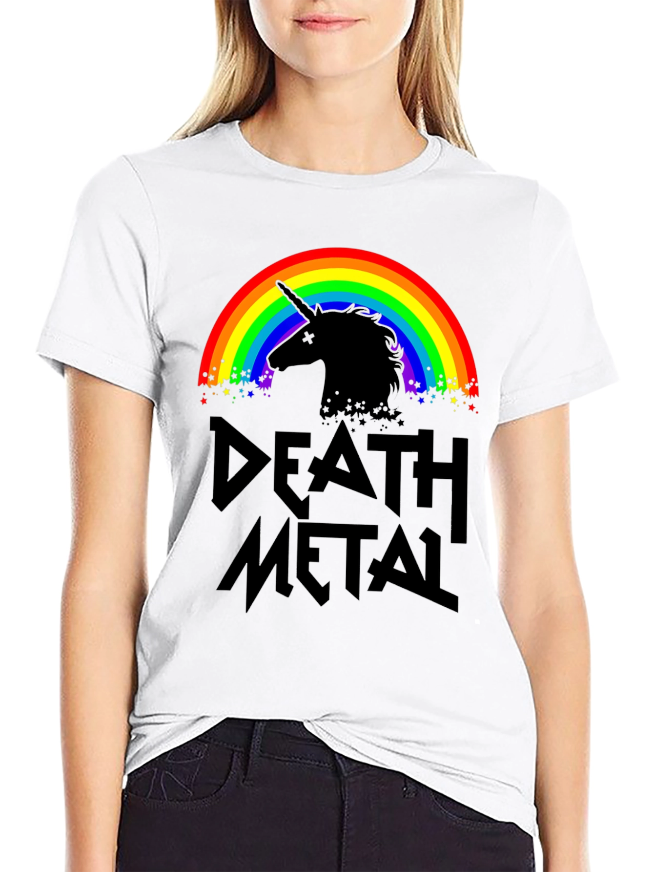 Death Metal Unicorn Rainbow Graphic T-Shirt