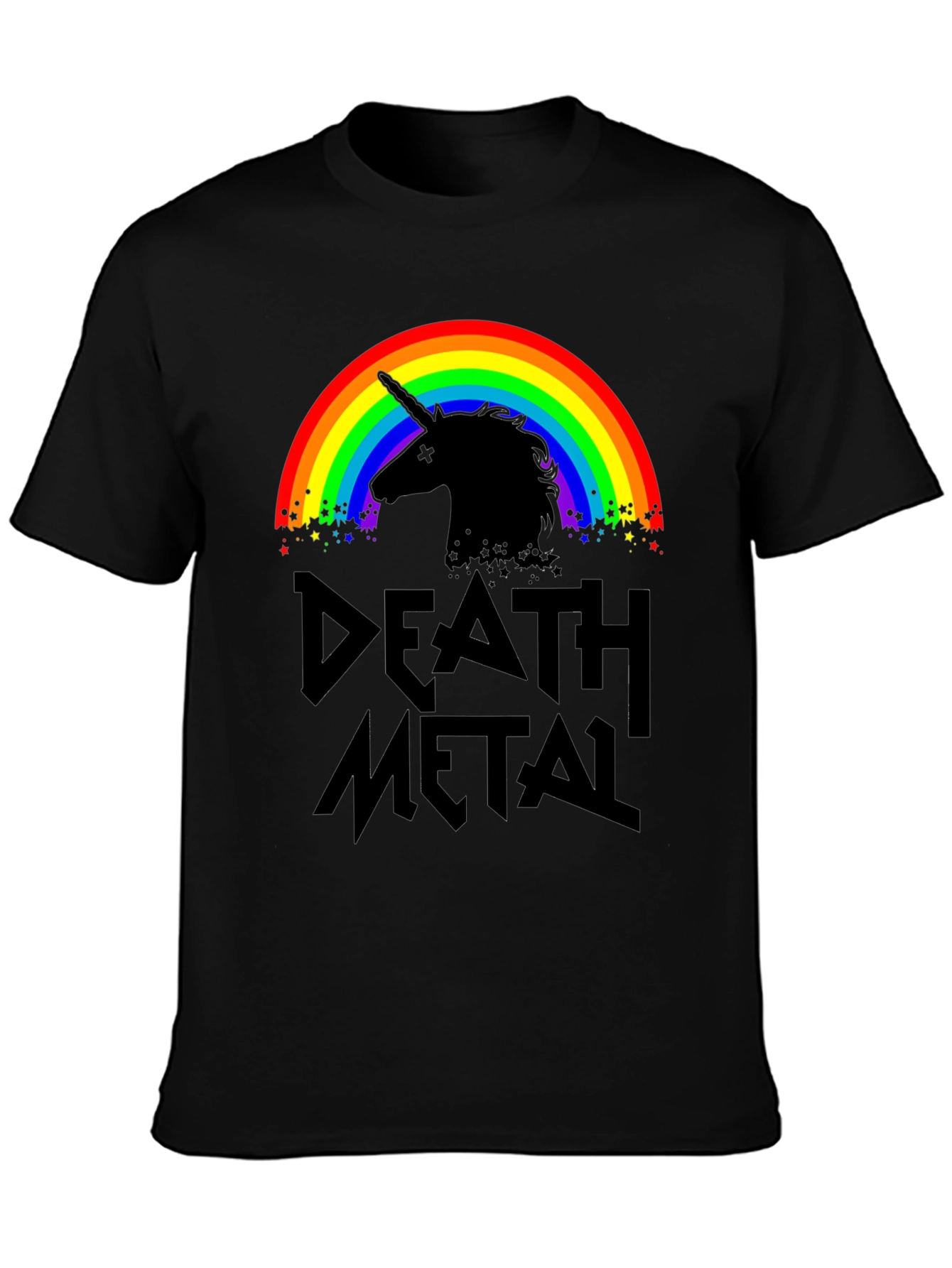 Death Metal Unicorn Rainbow Graphic T-Shirt