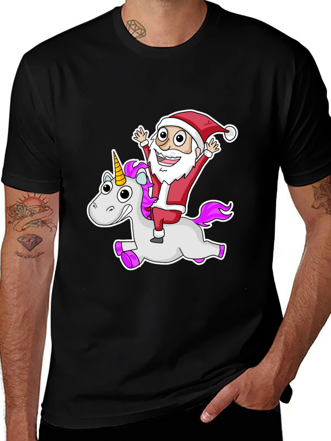 Santa Riding Unicorn Graphic Tee